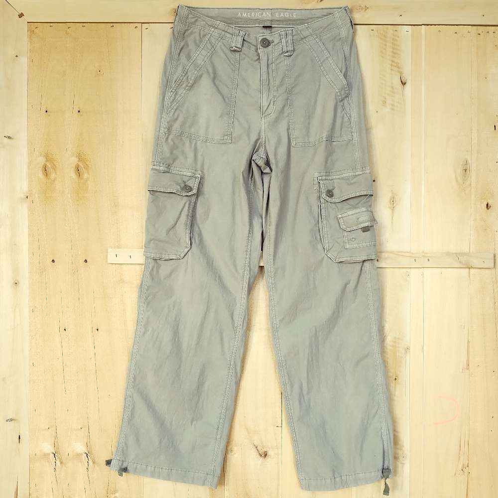 Like New- American Eagle Snappy Stretch Baggy Cargo High Waisted Pants Green